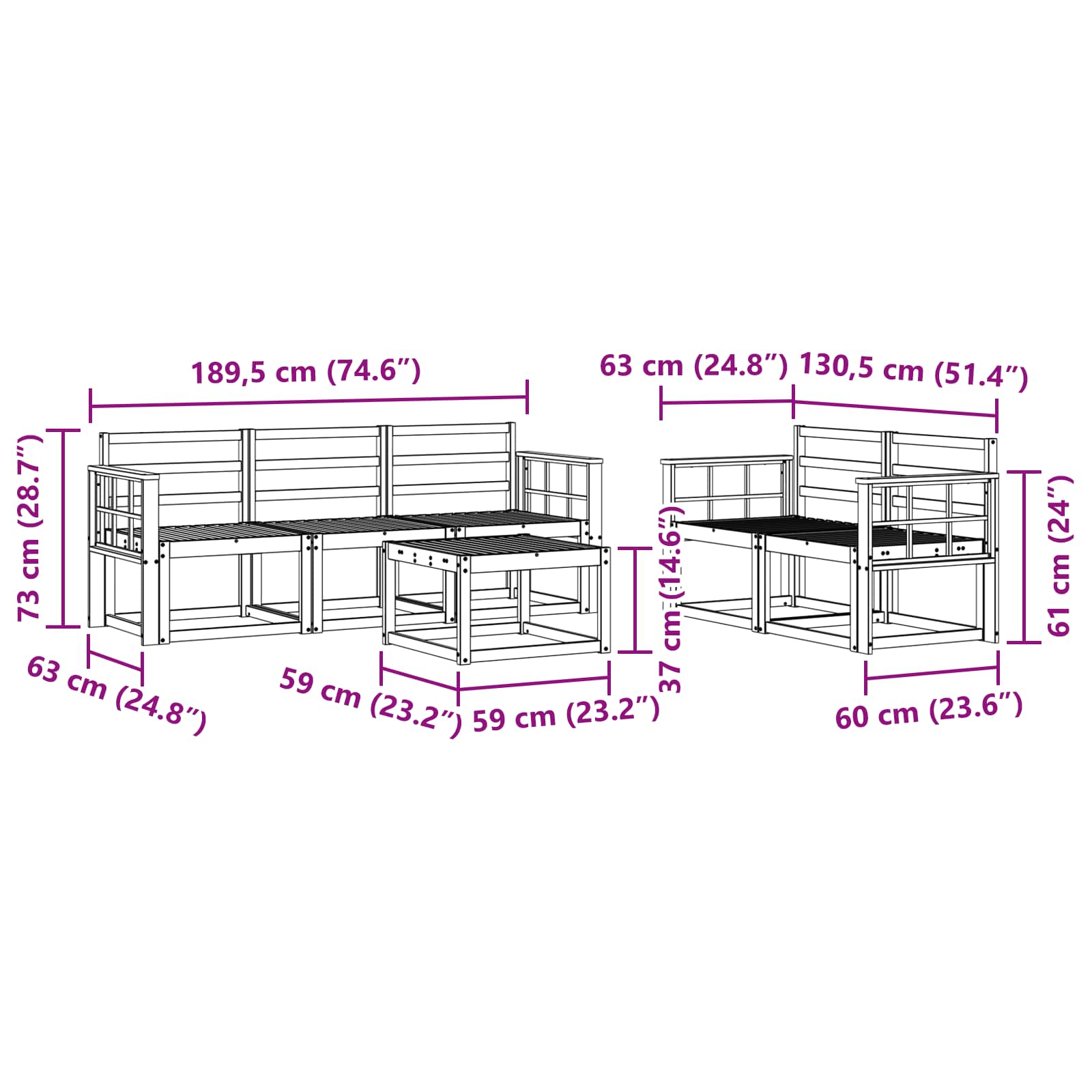 Outdoor-Sofagarnitur 6 pcs Weiß 59 x 59 x 37 cm