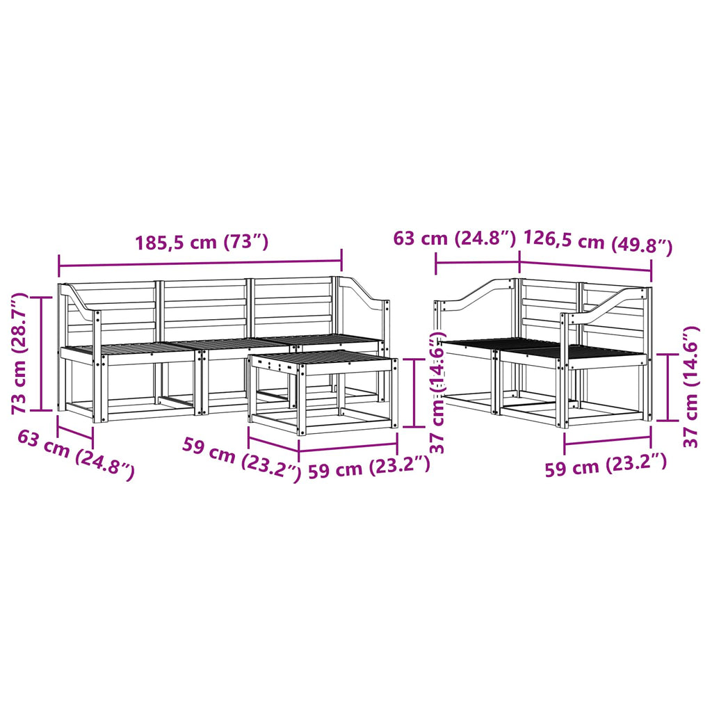 Outdoor-Sofagarnitur 6 pcs Weiß 59 x 59 x 37 cm