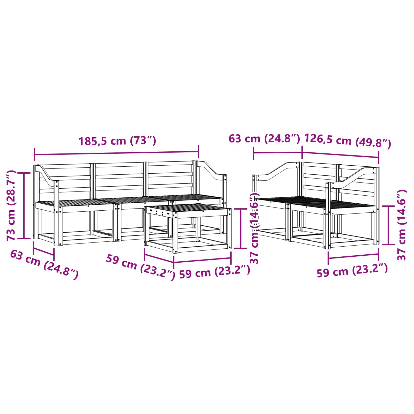 Outdoor-Sofagarnitur 6 pcs Weiß 59 x 59 x 37 cm
