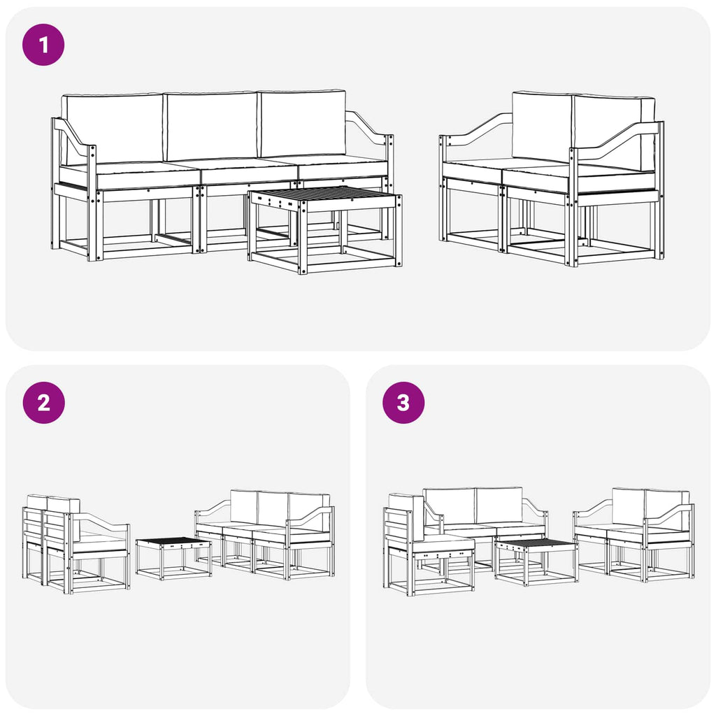 Outdoor-Sofagarnitur 6 pcs Weiß und Hellgrau 59 x 59 x 37 cm