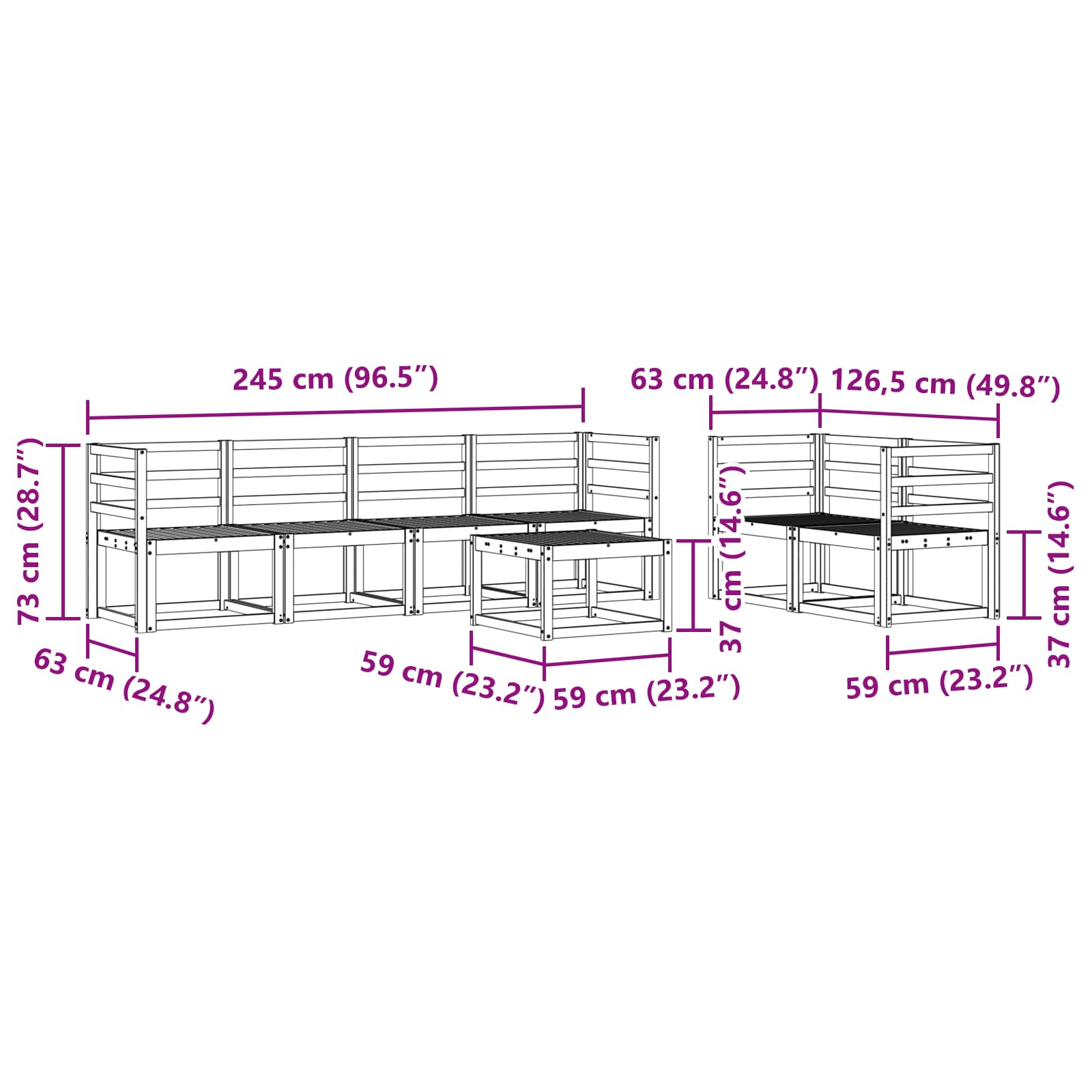 Outdoor-Sofagarnitur 7 pcs Weiß 59 x 59 x 37 cm