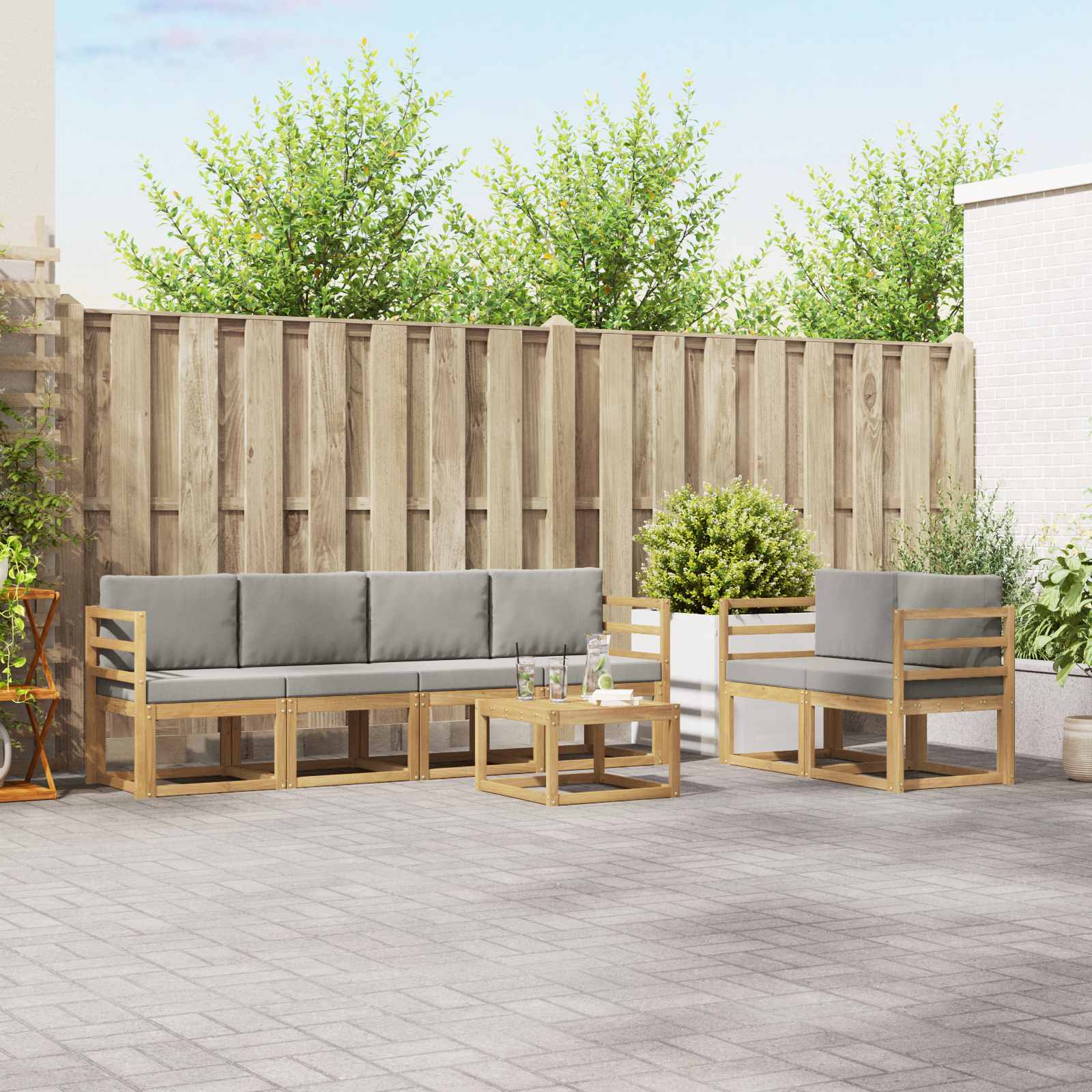 Outdoor-Sofagarnitur 7 pcs Weiß und Hellgrau 59 x 59 x 37 cm