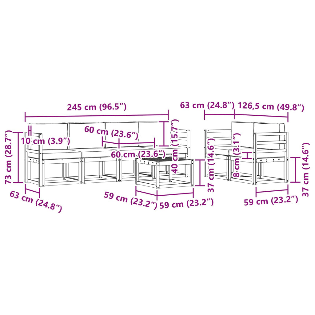 Outdoor-Sofagarnitur 7 pcs Weiß und Hellgrau 59 x 59 x 37 cm