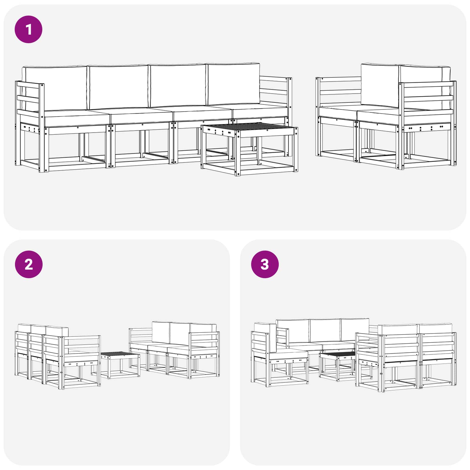 Outdoor-Sofagarnitur 7 pcs Weiß und Hellgrau 59 x 59 x 37 cm
