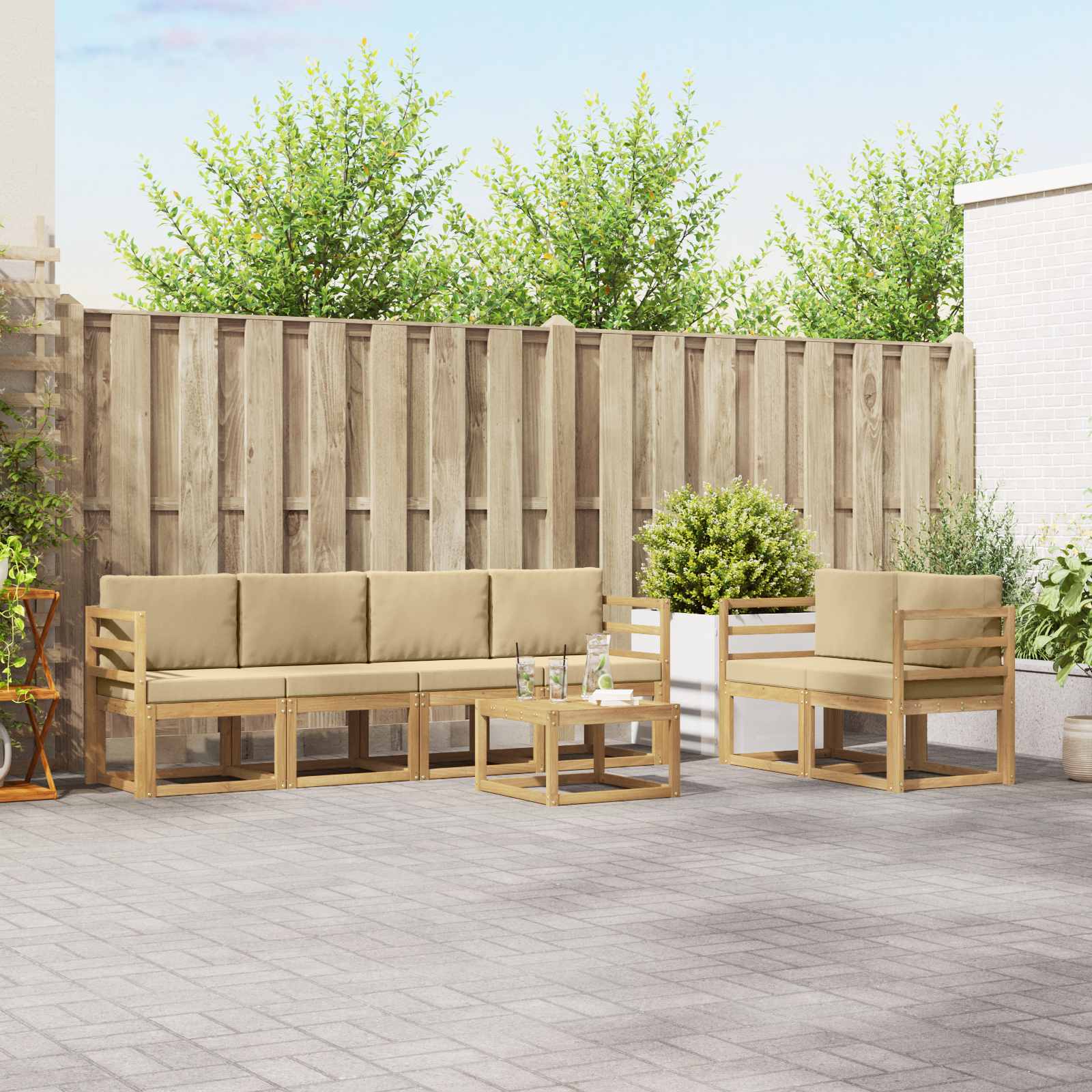 Outdoor-Sofagarnitur mit Kissen 7 pcs Weiß und Beige