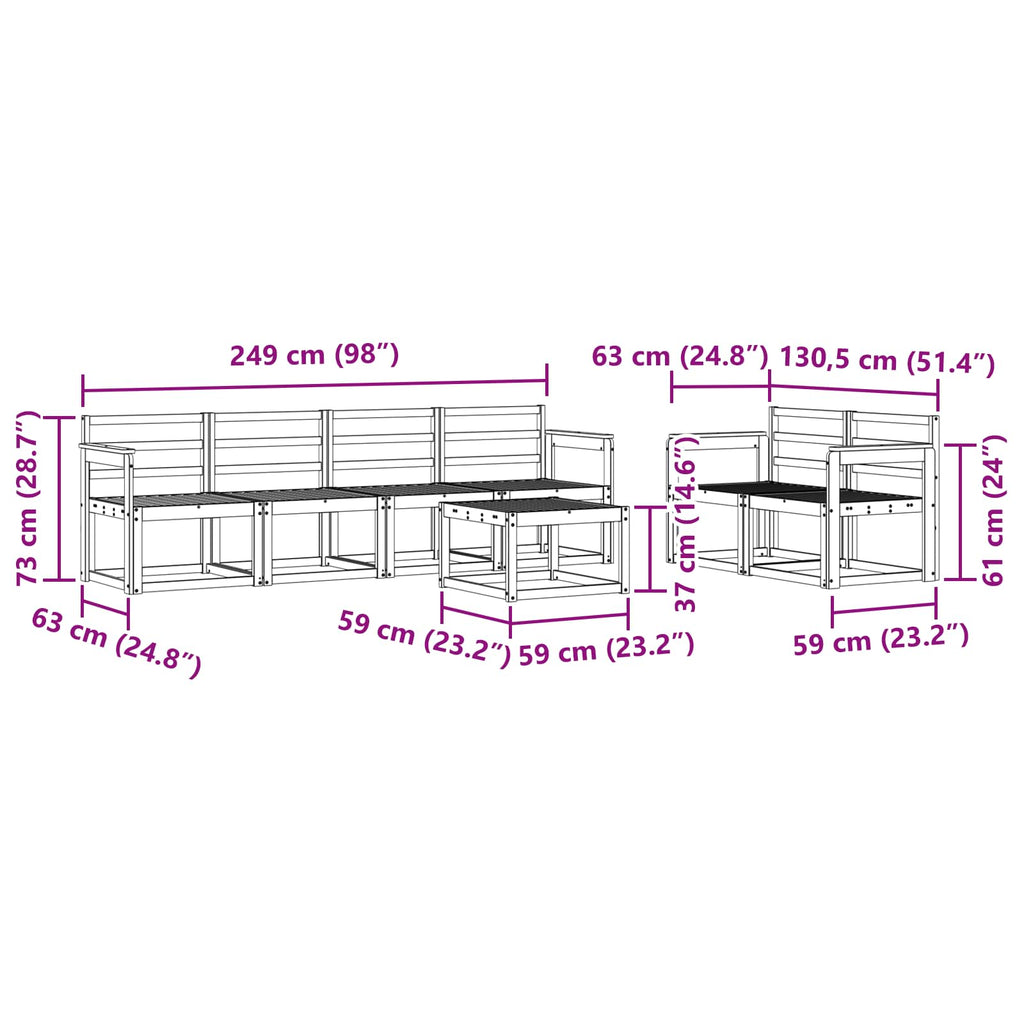 Outdoor-Sofagarnitur 7 pcs Weiß 59 x 59 x 37 cm