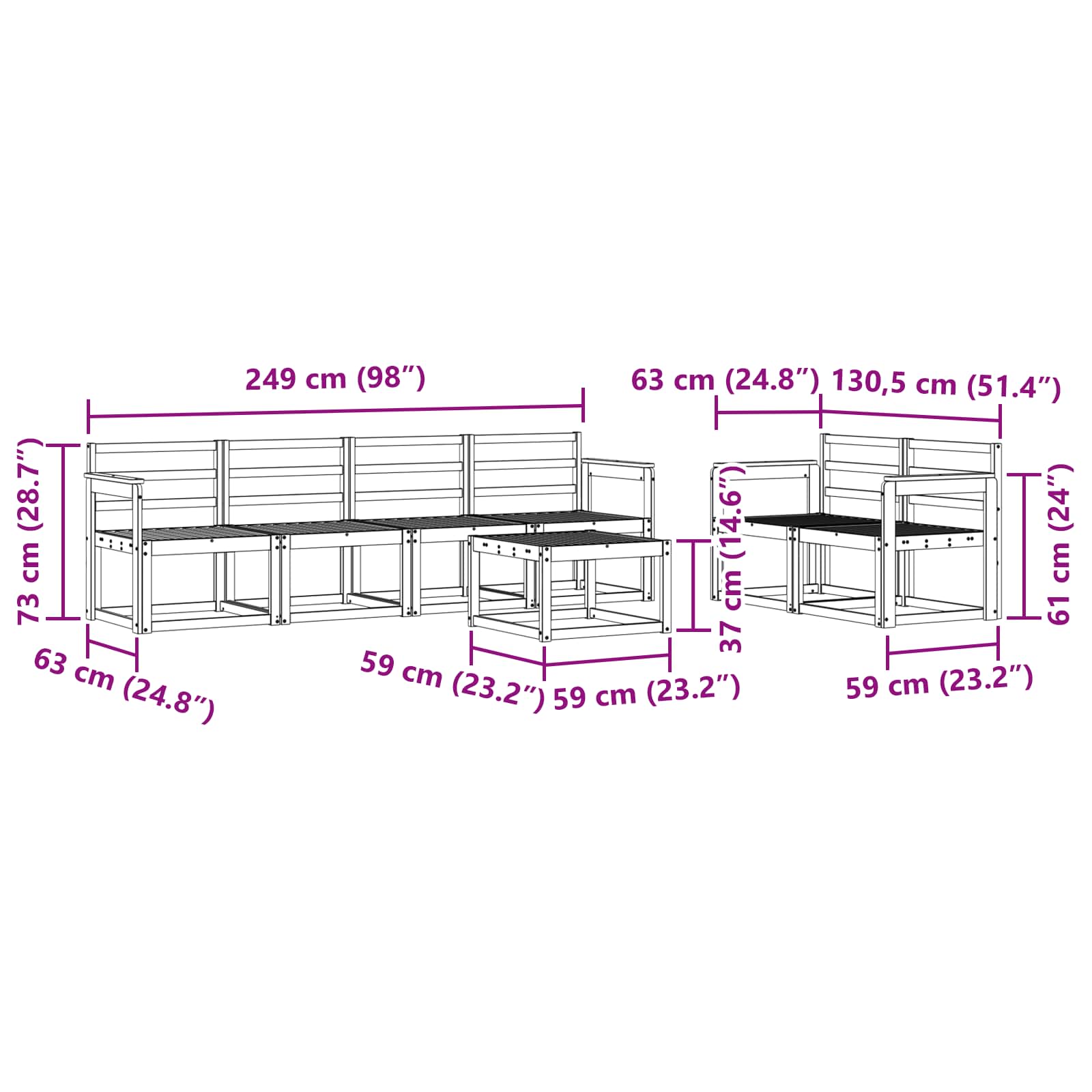 Outdoor-Sofagarnitur 7 pcs Weiß 59 x 59 x 37 cm