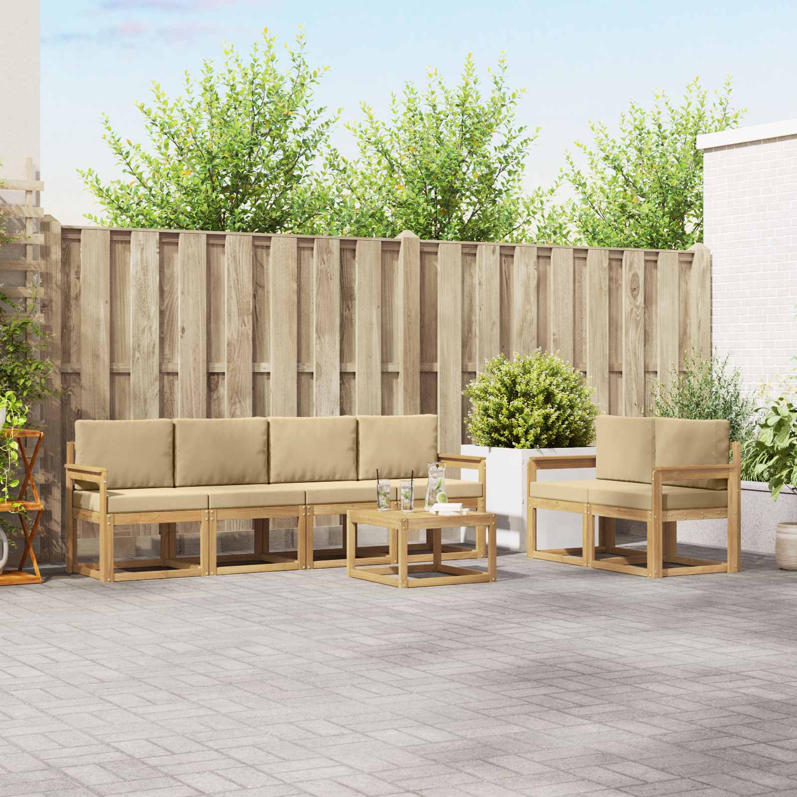 Outdoor-Sofagarnitur mit Kissen 7 pcs Weiß und Beige