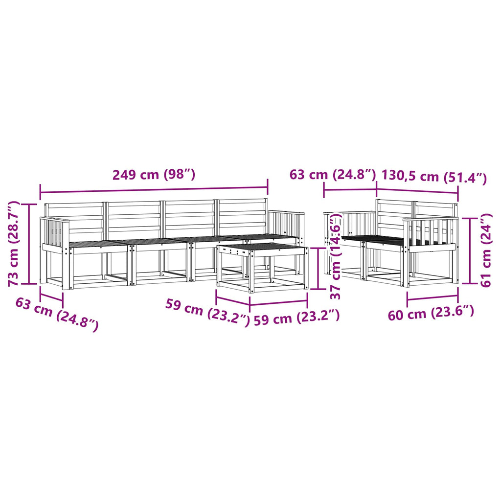 Outdoor-Sofagarnitur 7 pcs Weiß 59 x 59 x 37 cm