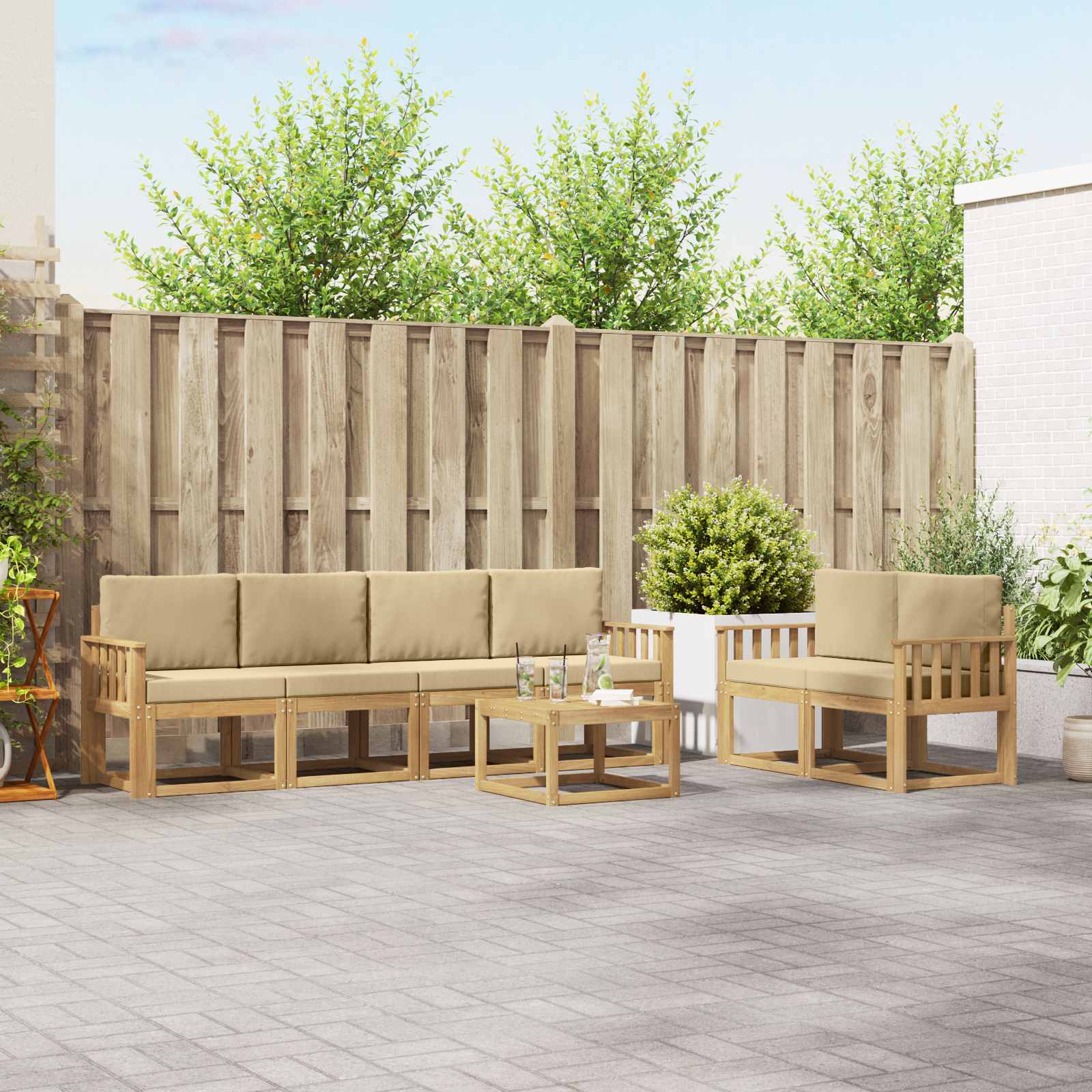 Outdoor-Sofagarnitur mit Kissen 7 pcs Weiß und Beige