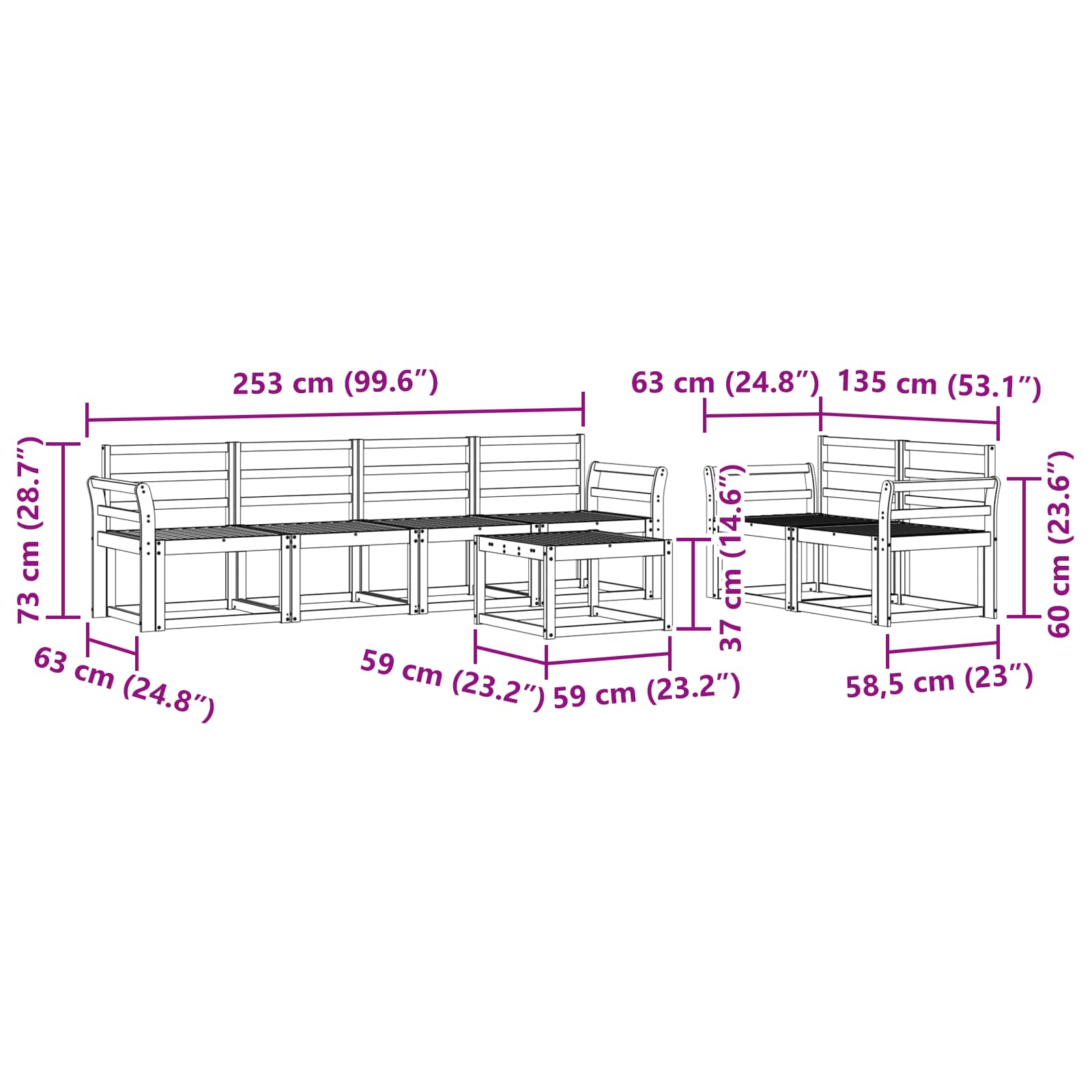 Outdoor-Sofagarnitur 7 pcs Weiß 59 x 59 x 37 cm