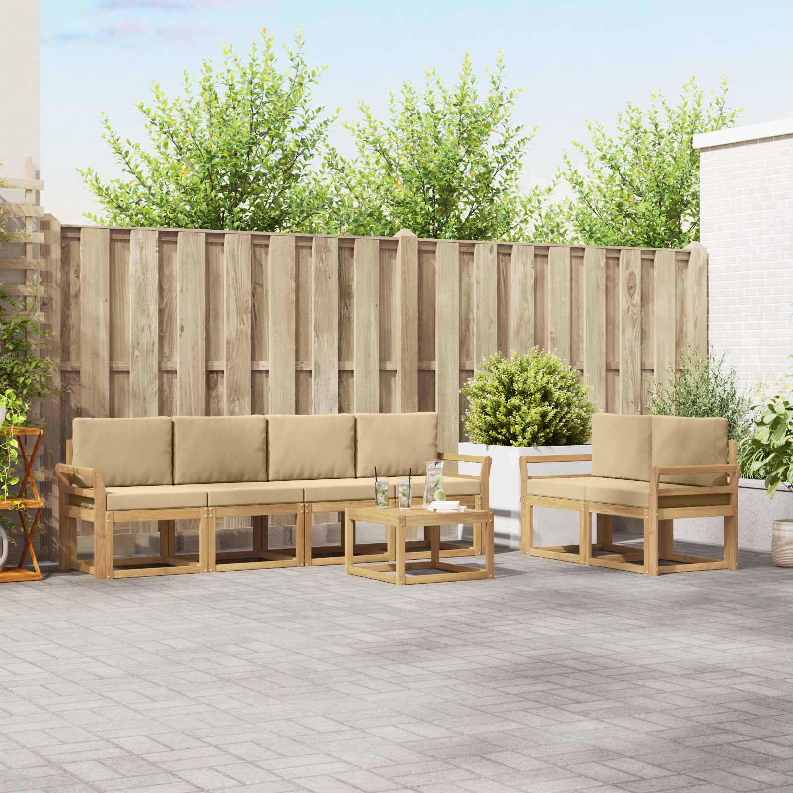 Outdoor-Sofagarnitur mit Kissen 7 pcs Weiß und Beige