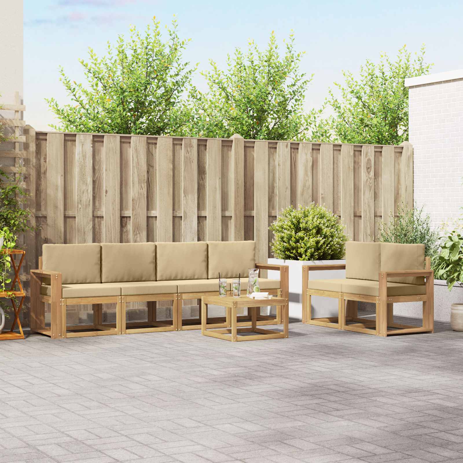Outdoor-Sofagarnitur mit Kissen 7 pcs Weiß und Beige