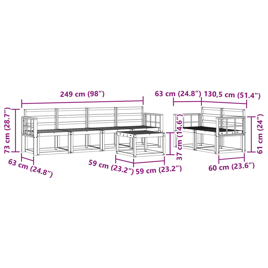 Outdoor-Sofagarnitur 7 pcs Weiß 59 x 59 x 37 cm