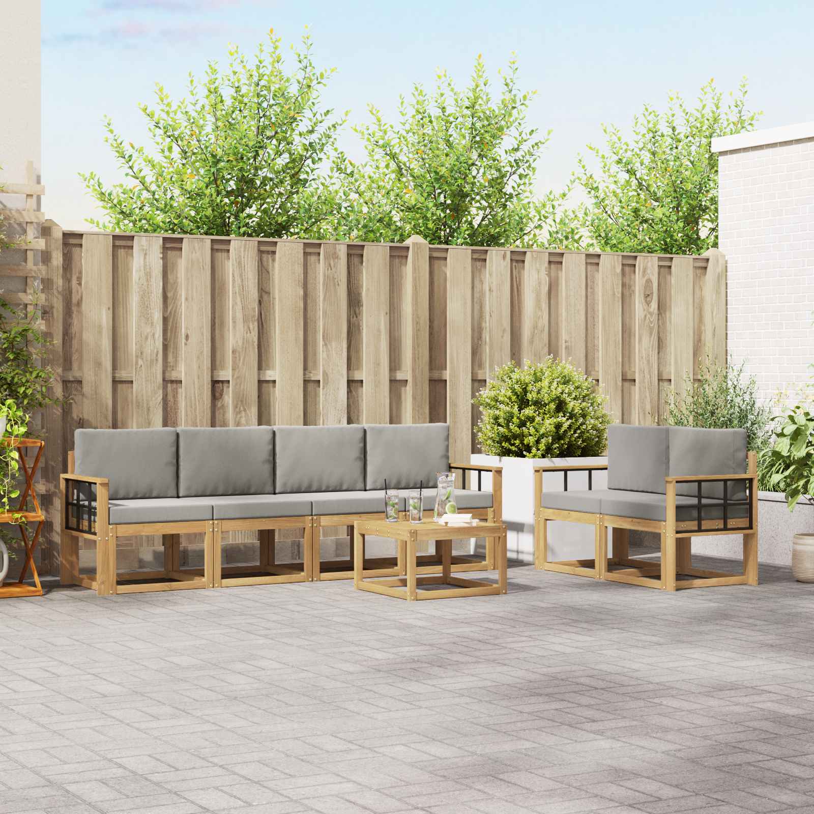 Outdoor-Sofagarnitur 7 pcs Weiß und Hellgrau 59 x 59 x 37 cm