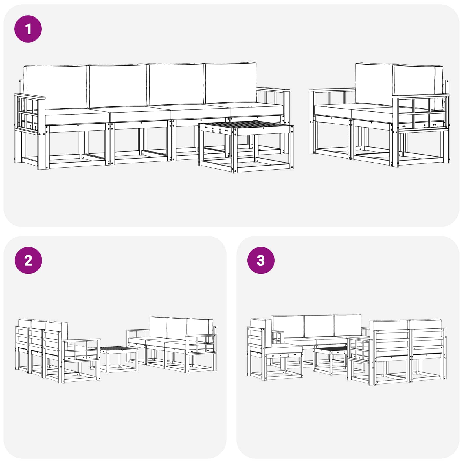 Outdoor-Sofagarnitur 7 pcs Weiß und Hellgrau 59 x 59 x 37 cm