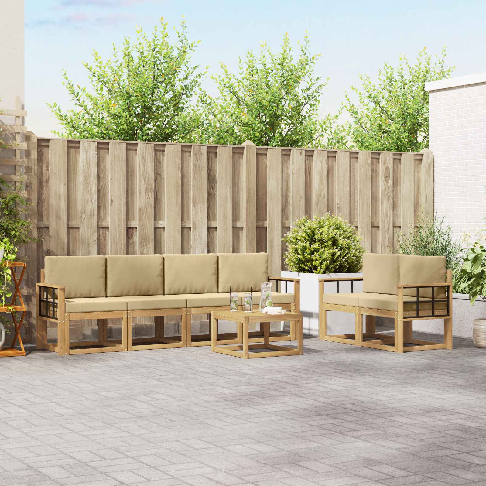 Outdoor-Sofagarnitur mit Kissen 7 pcs Weiß und Beige