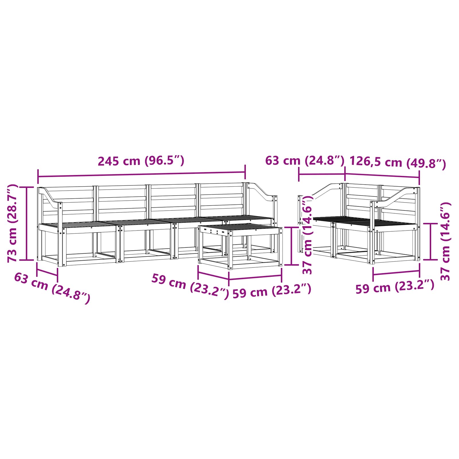Outdoor-Sofagarnitur 7 pcs Weiß 59 x 59 x 37 cm