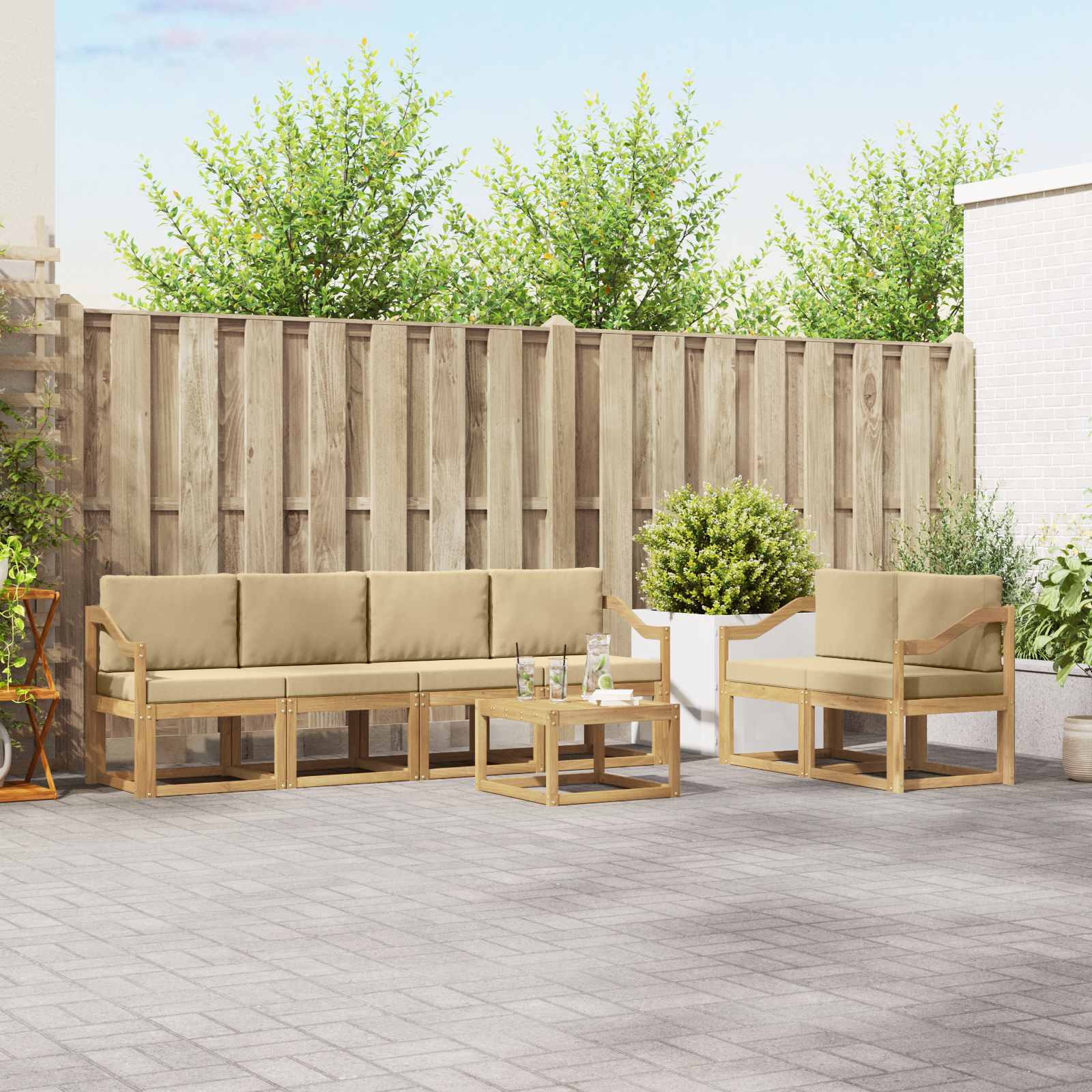 Outdoor-Sofagarnitur mit Kissen 7 pcs Weiß und Beige