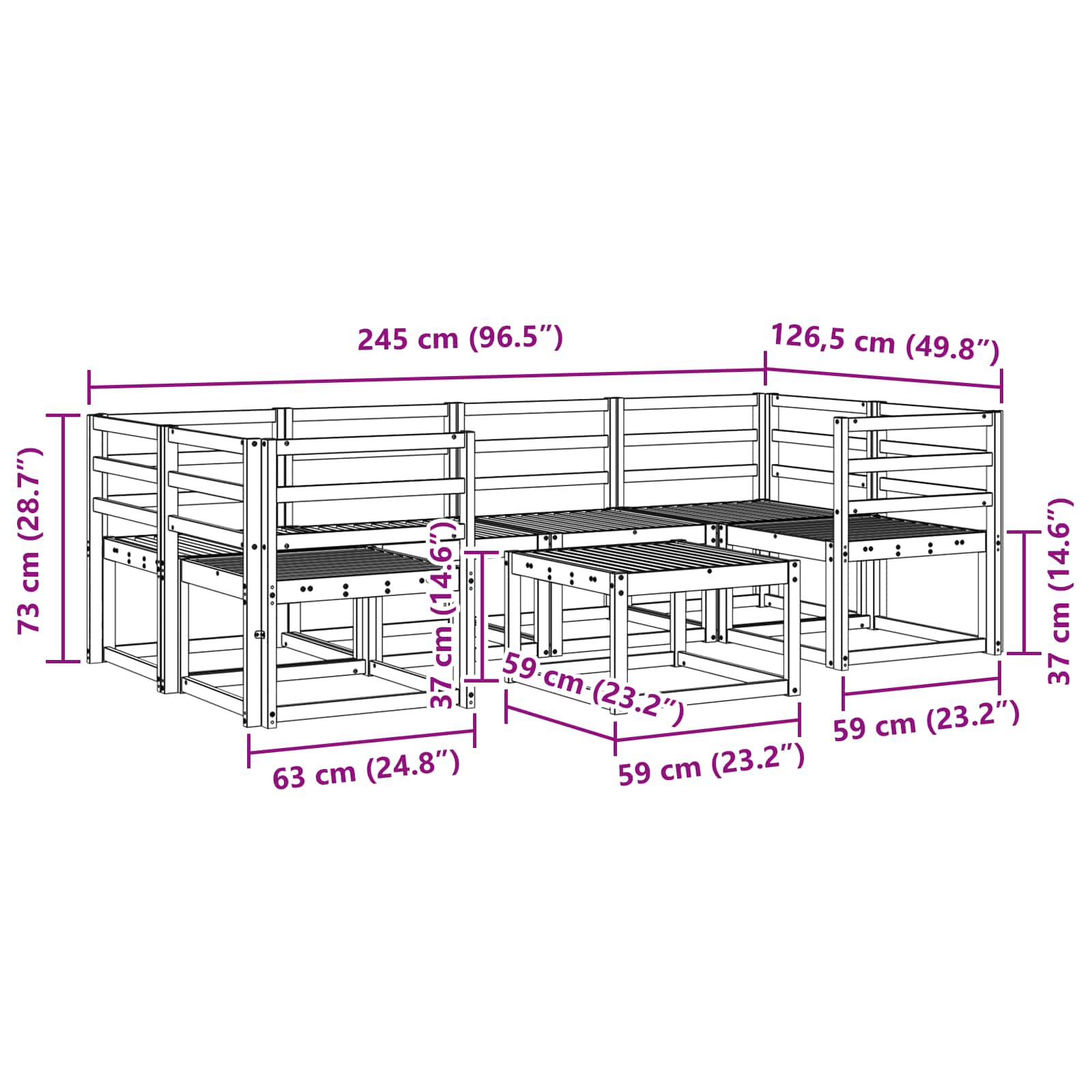 Outdoor-Sofagarnitur 7 pcs Weiß 59 x 59 x 37 cm