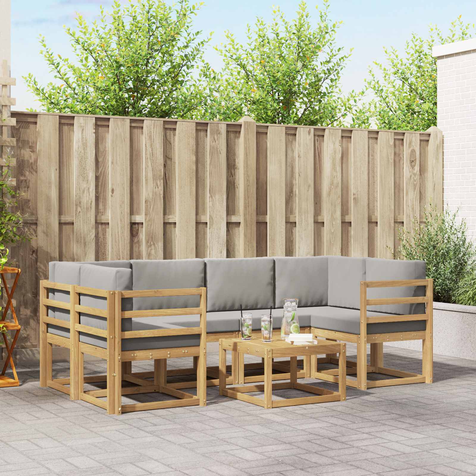 Outdoor-Sofagarnitur 7 pcs Weiß und Hellgrau 59 x 59 x 37 cm
