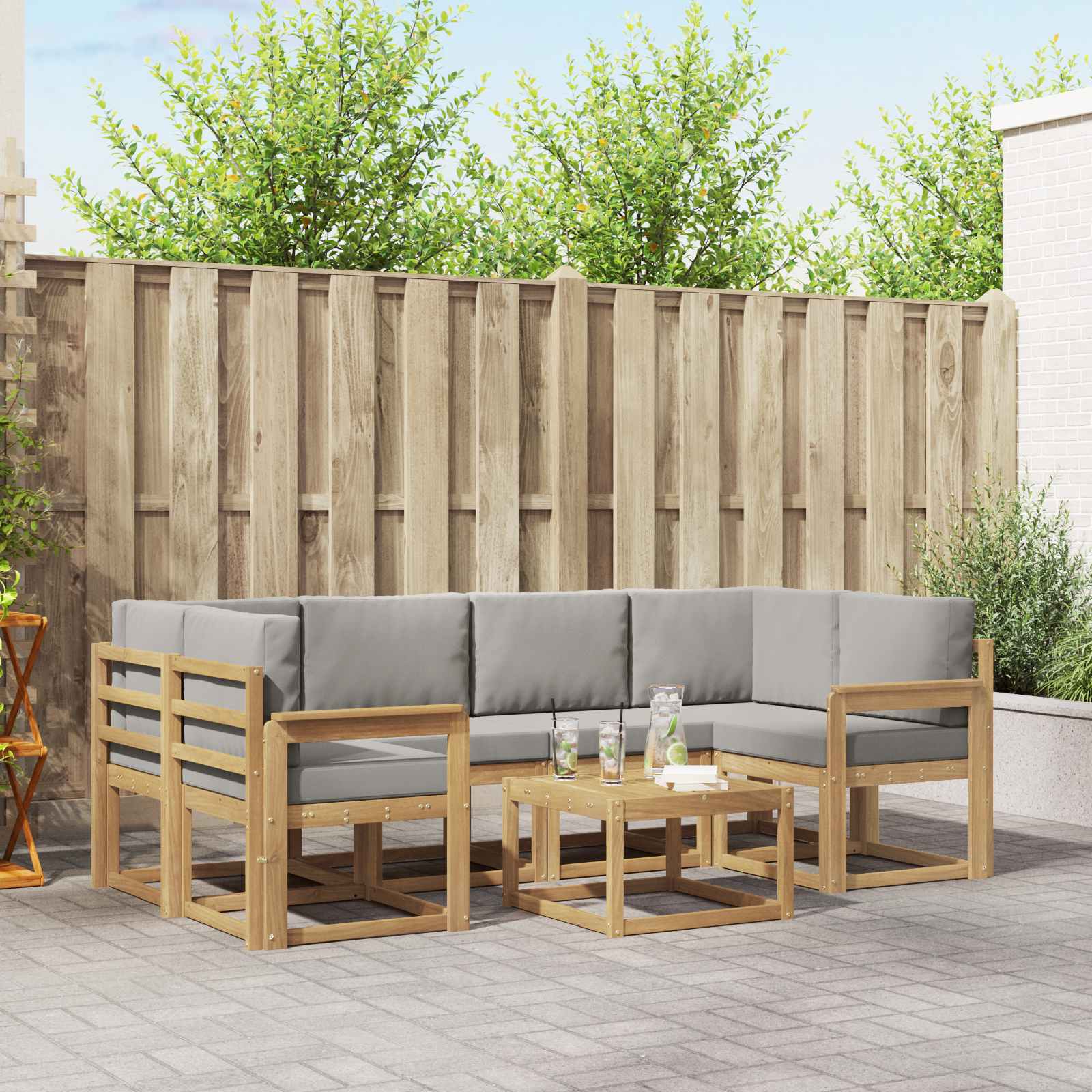 Outdoor-Sofagarnitur 7 pcs Weiß und Hellgrau 59 x 59 x 37 cm