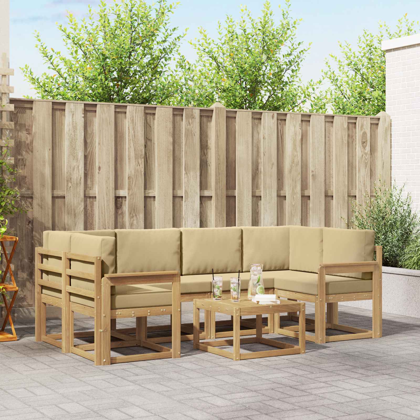 Outdoor-Sofagarnitur mit Kissen 7 pcs Weiß und Beige