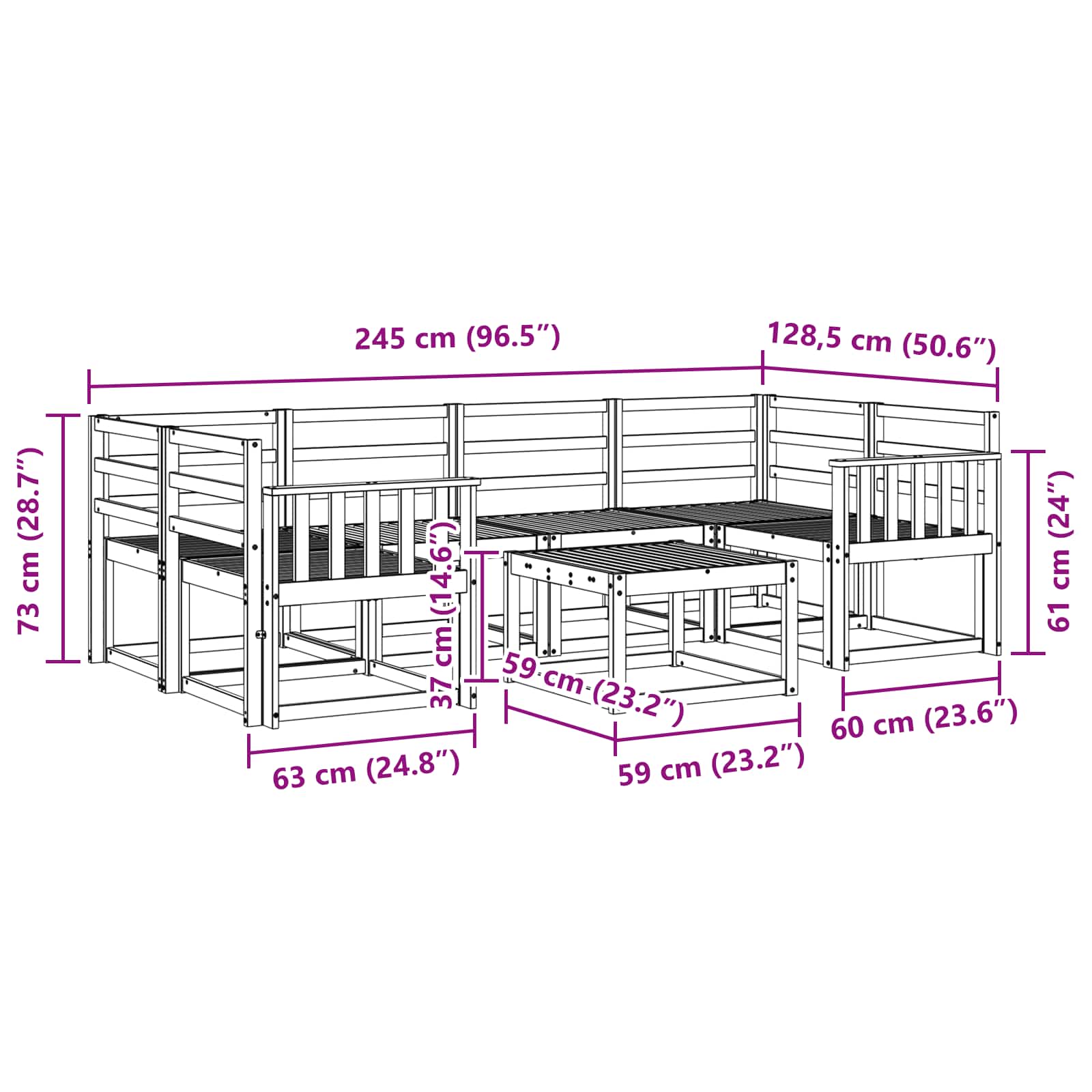 Outdoor-Sofagarnitur 7 pcs Weiß 59 x 59 x 37 cm