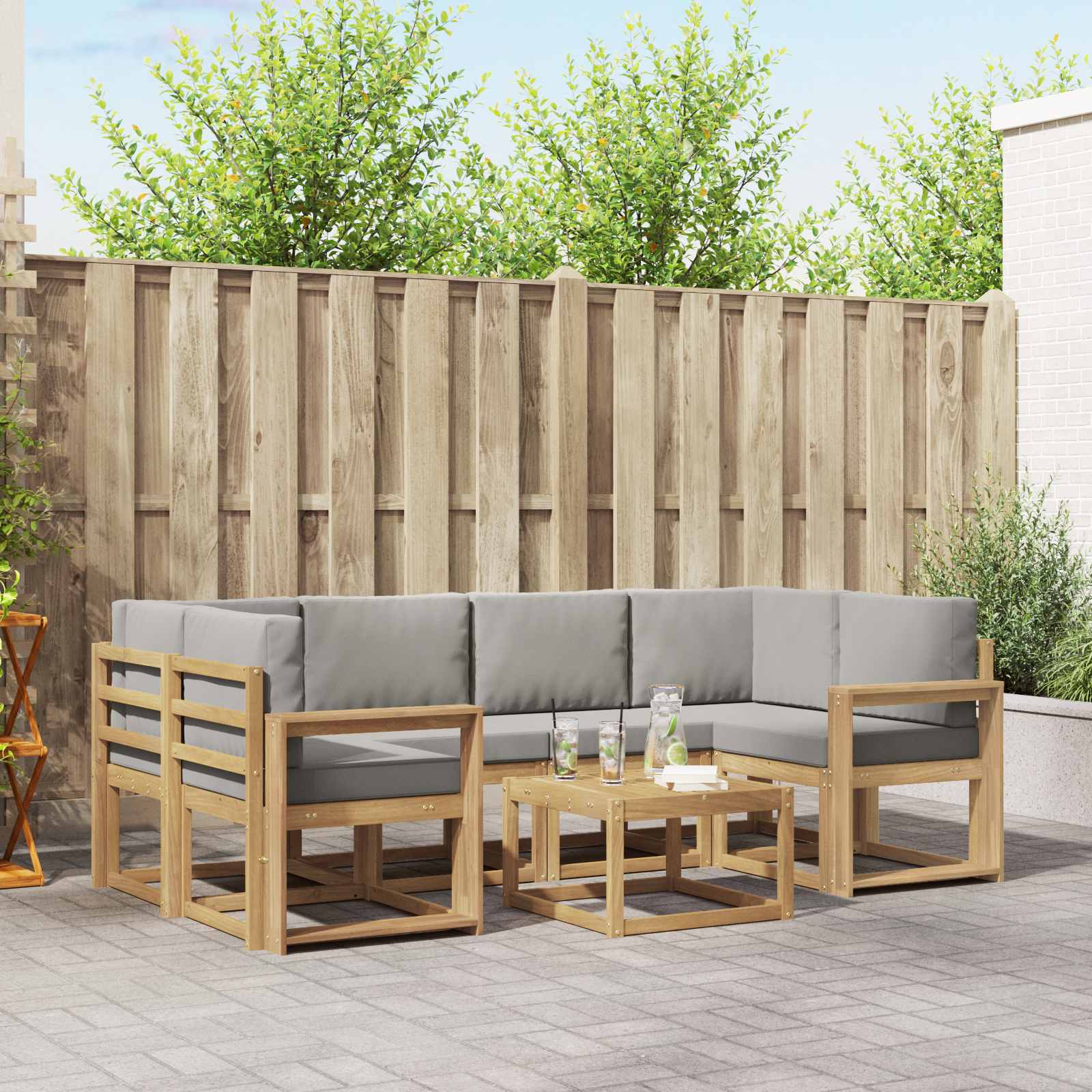 Outdoor-Sofagarnitur 7 pcs Weiß und Hellgrau 59 x 59 x 37 cm
