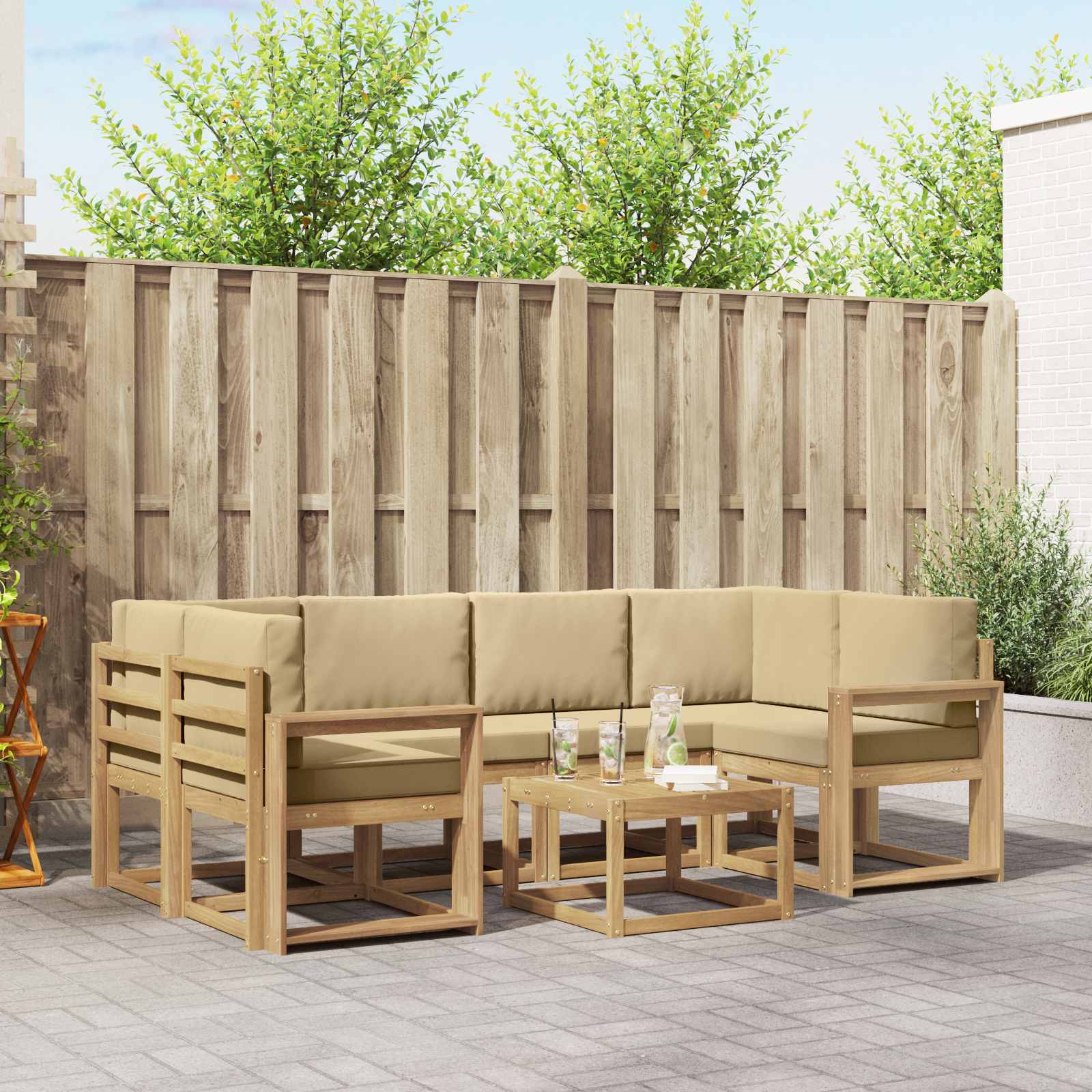 Outdoor-Sofagarnitur mit Kissen 7 pcs Weiß und Beige