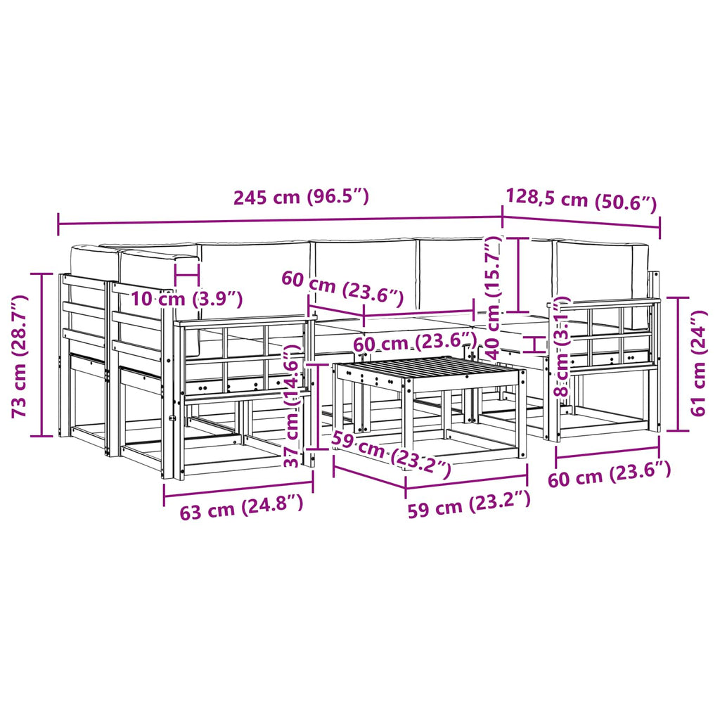 Outdoor-Sofagarnitur mit Kissen 7 pcs Weiß und Creme