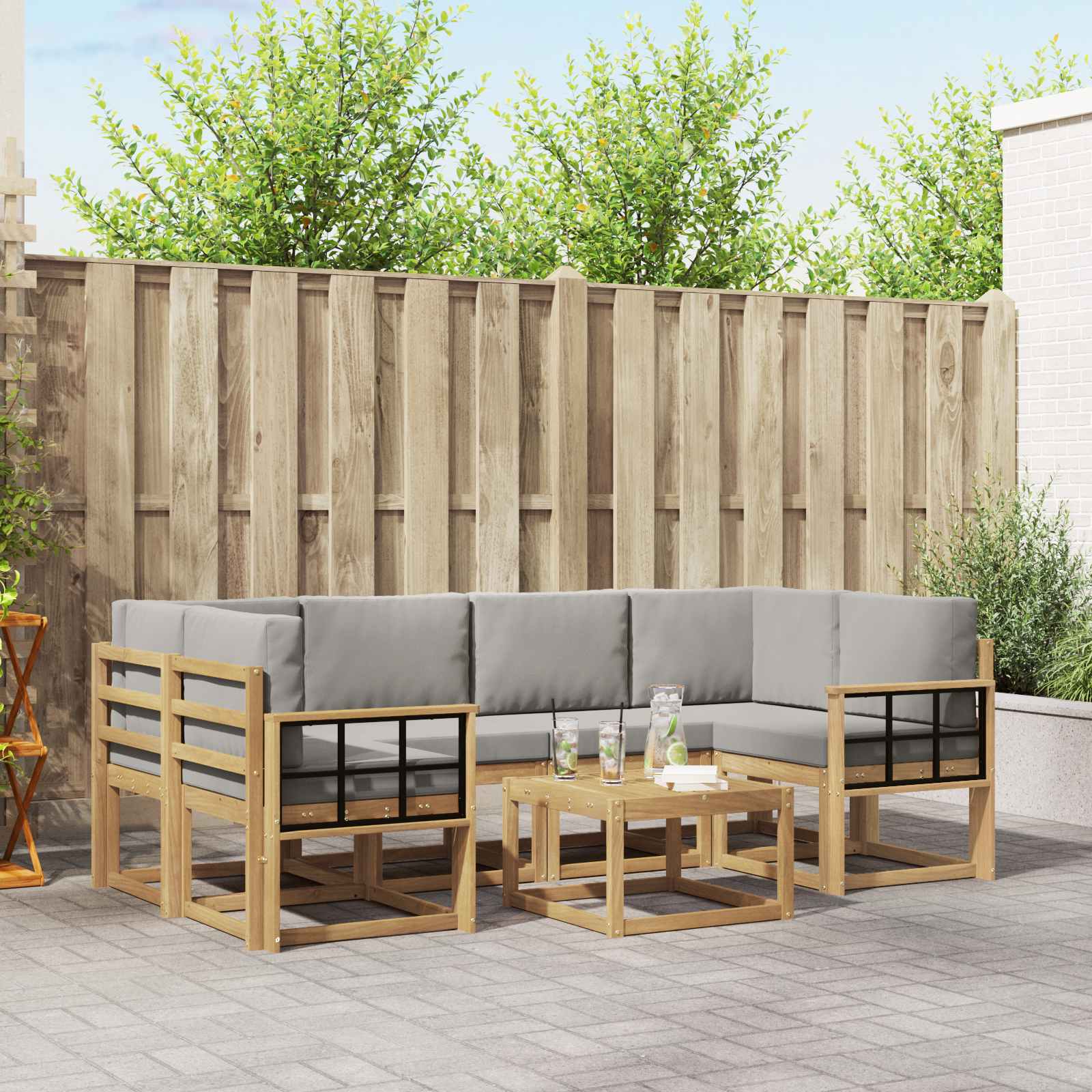 Outdoor-Sofagarnitur 7 pcs Weiß und Hellgrau 59 x 59 x 37 cm