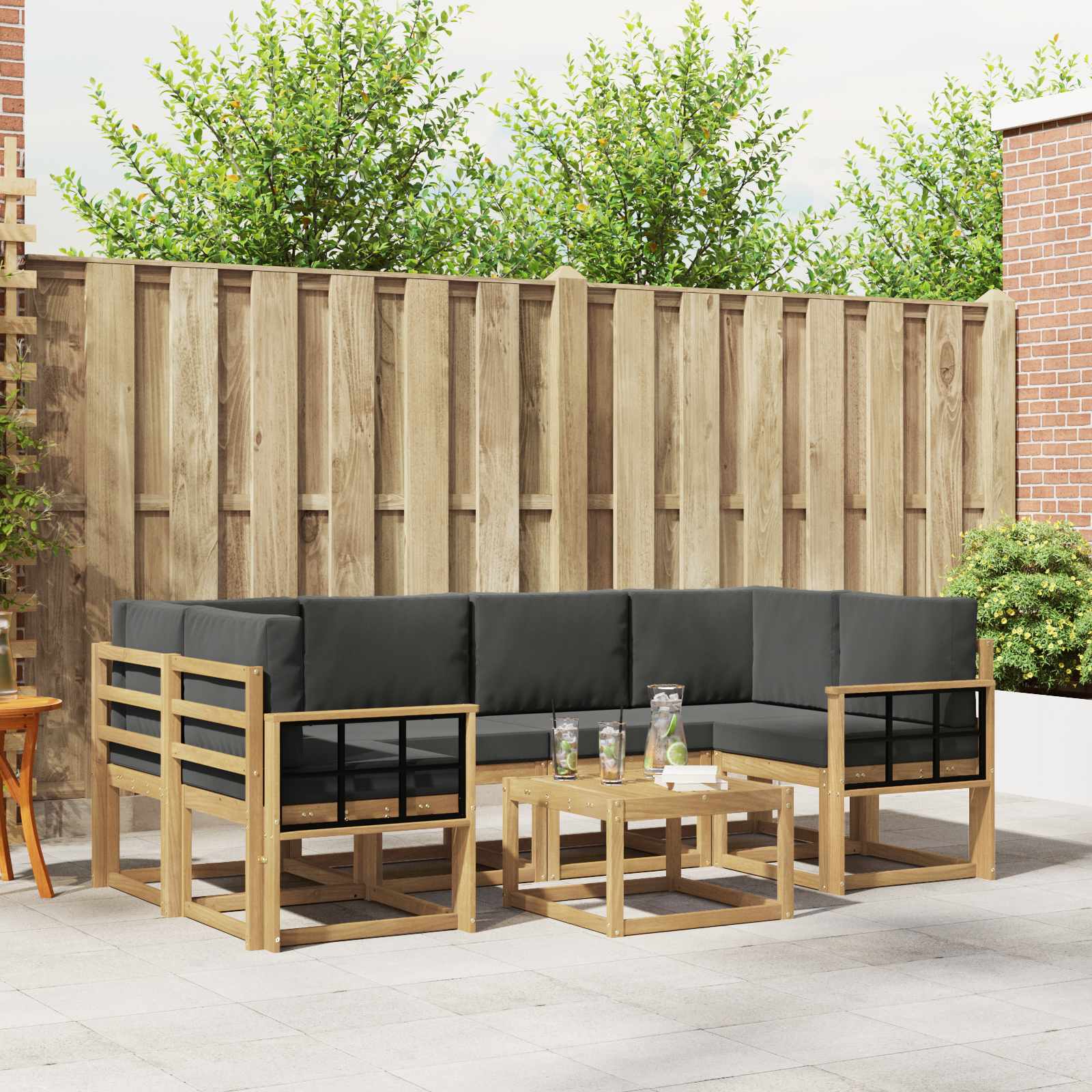 Outdoor-Sofagarnitur mit Kissen 7 pcs Weiß und Anthrazit