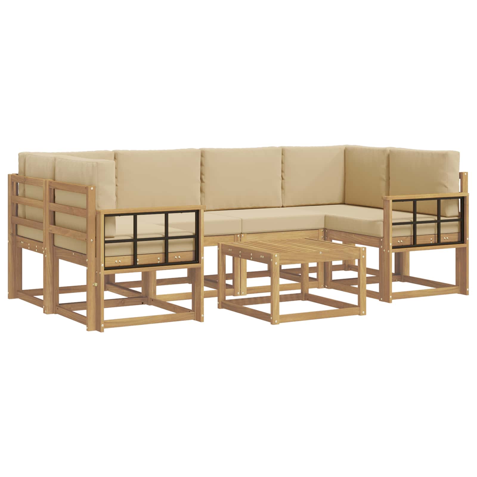 Outdoor-Sofagarnitur mit Kissen 7 pcs Weiß und Beige