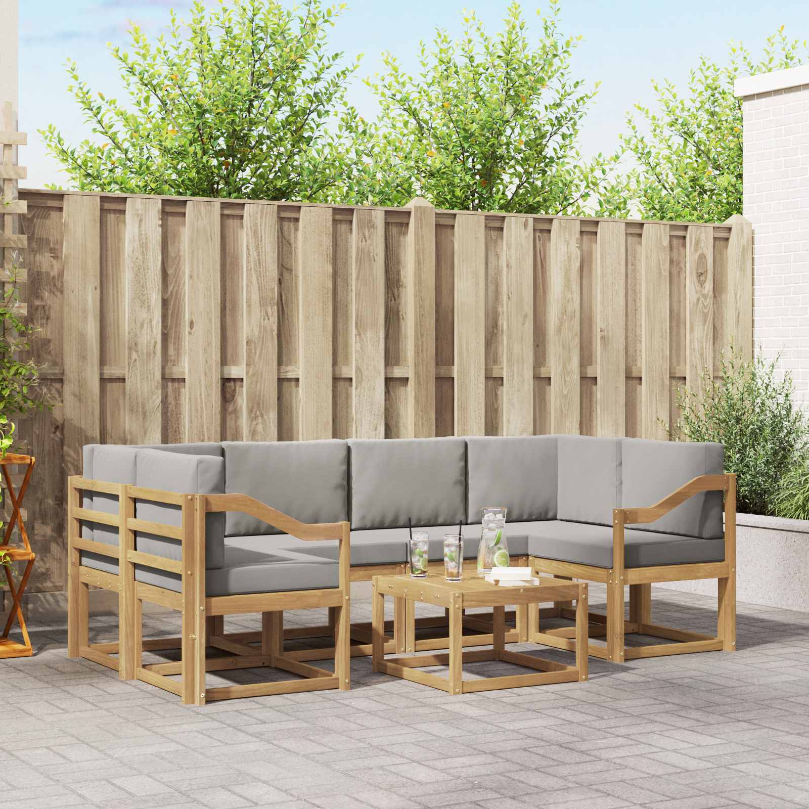 Outdoor-Sofagarnitur 7 pcs Weiß und Hellgrau 59 x 59 x 37 cm