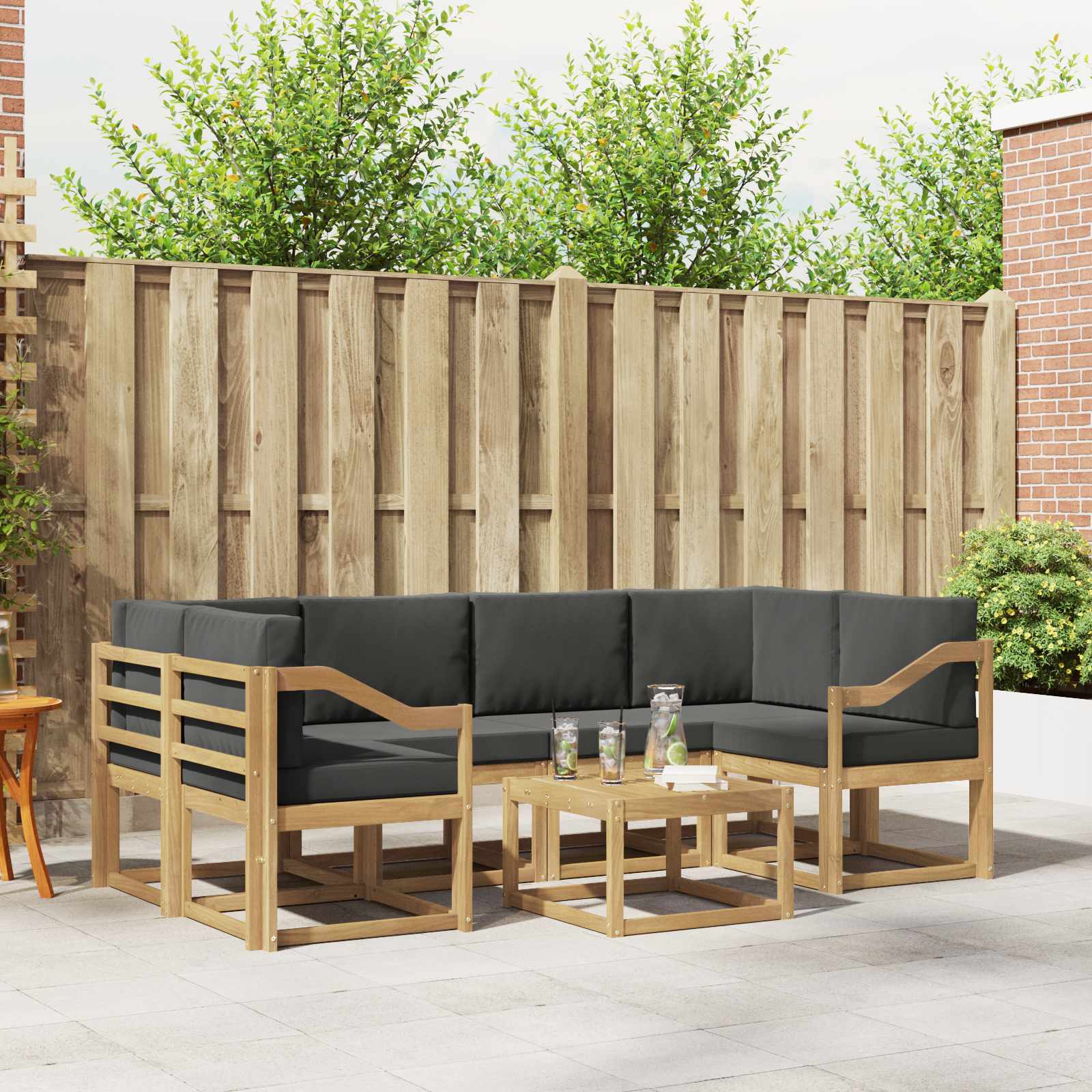 Outdoor-Sofagarnitur mit Kissen 7 pcs Weiß und Anthrazit