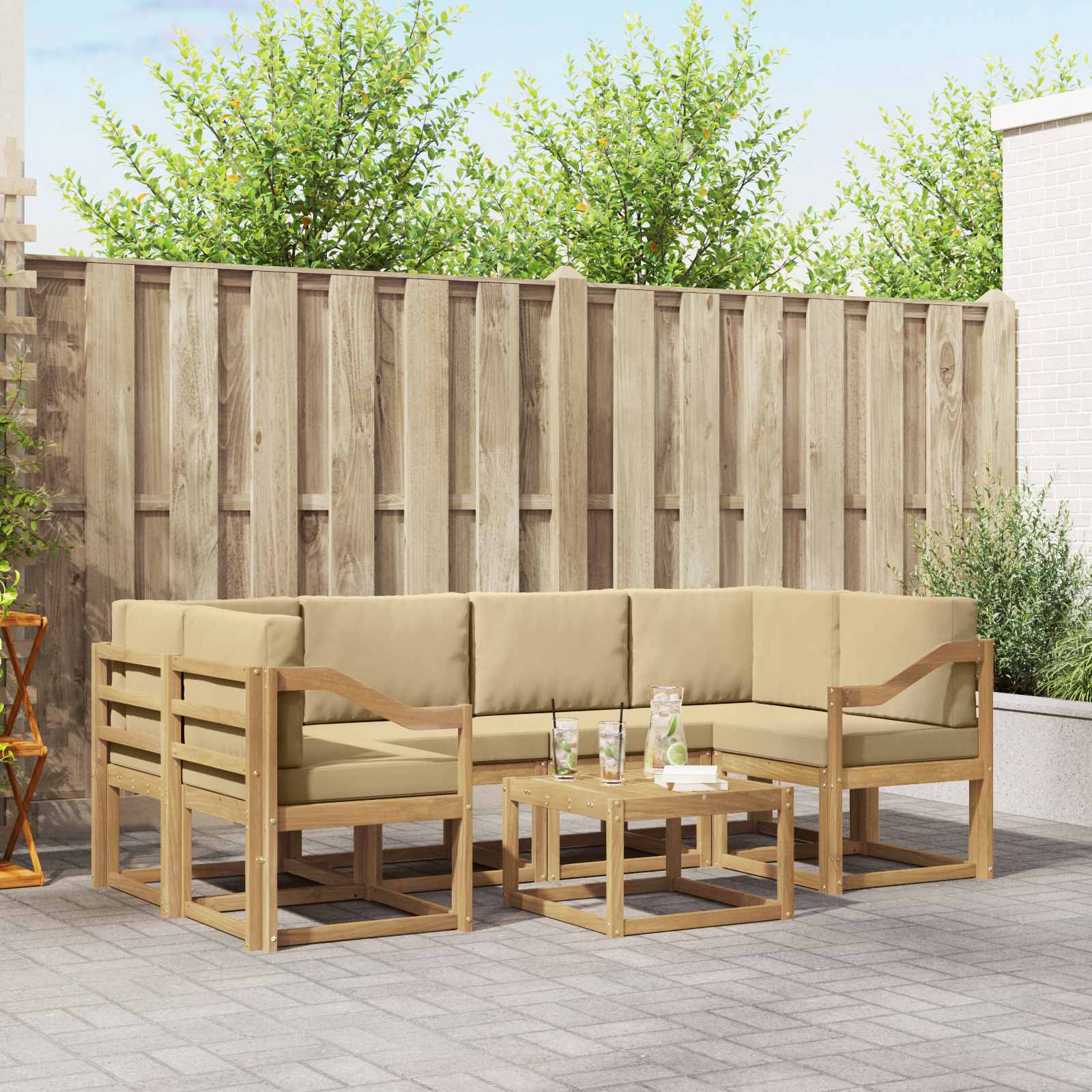 Outdoor-Sofagarnitur mit Kissen 7 pcs Weiß und Beige
