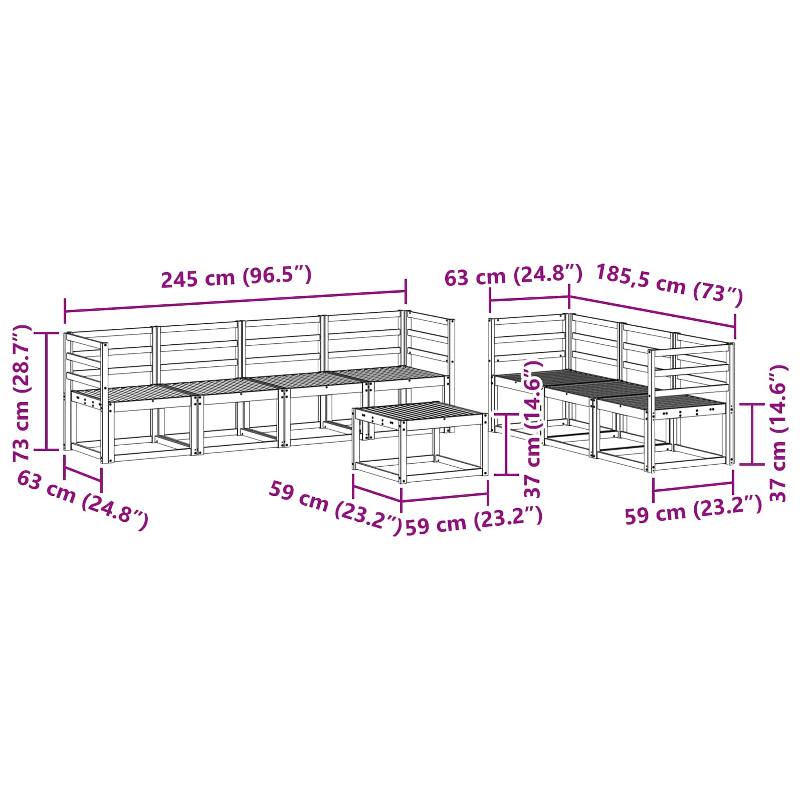 Outdoor-Sofagarnitur 8 pcs Weiß 59 x 59 x 37 cm