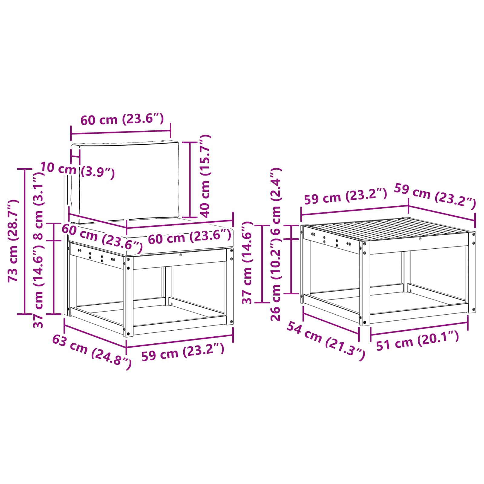 Outdoor-Sofagarnitur 8 pcs Weiß und Hellgrau 59 x 59 x 37 cm