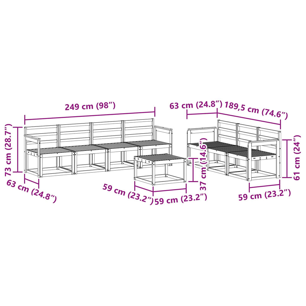 Outdoor-Sofagarnitur 8 pcs Weiß 59 x 59 x 37 cm