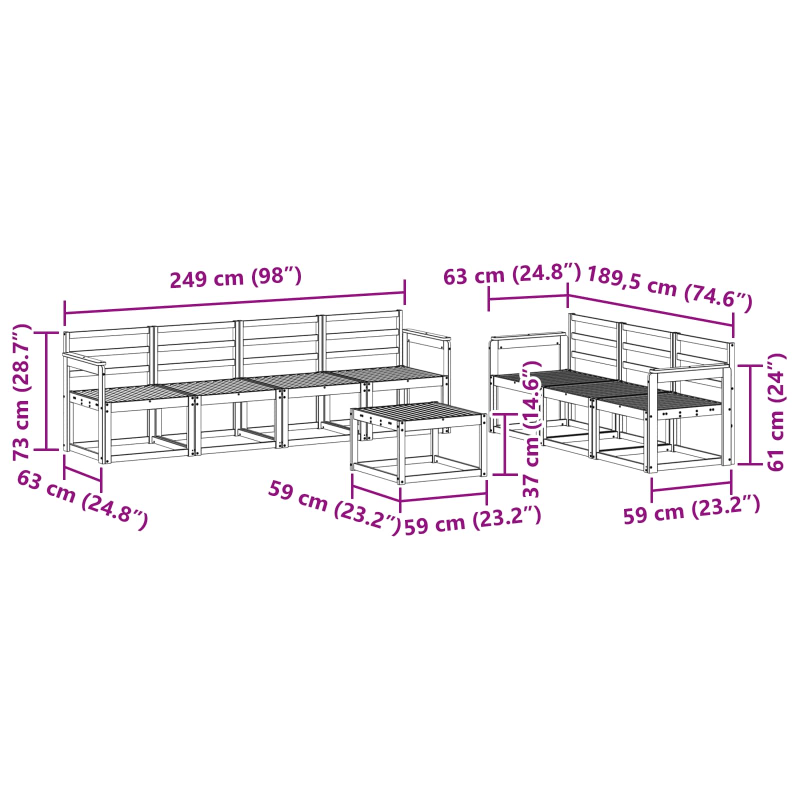 Outdoor-Sofagarnitur 8 pcs Weiß 59 x 59 x 37 cm