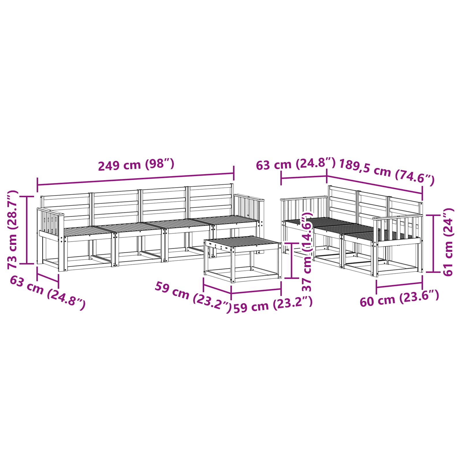 Outdoor-Sofagarnitur 8 pcs Weiß 59 x 59 x 37 cm