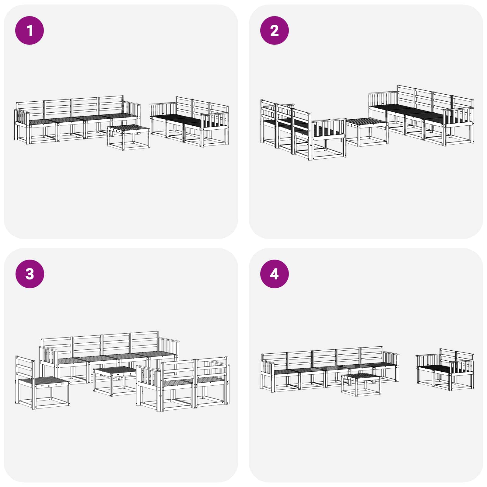 Outdoor-Sofagarnitur 8 pcs Weiß 59 x 59 x 37 cm