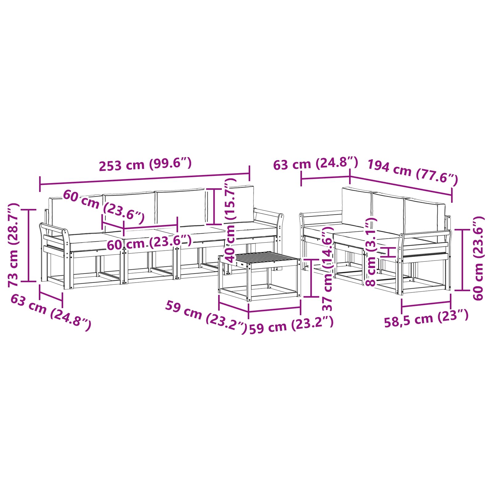 Outdoor-Sofagarnitur 7 pcs