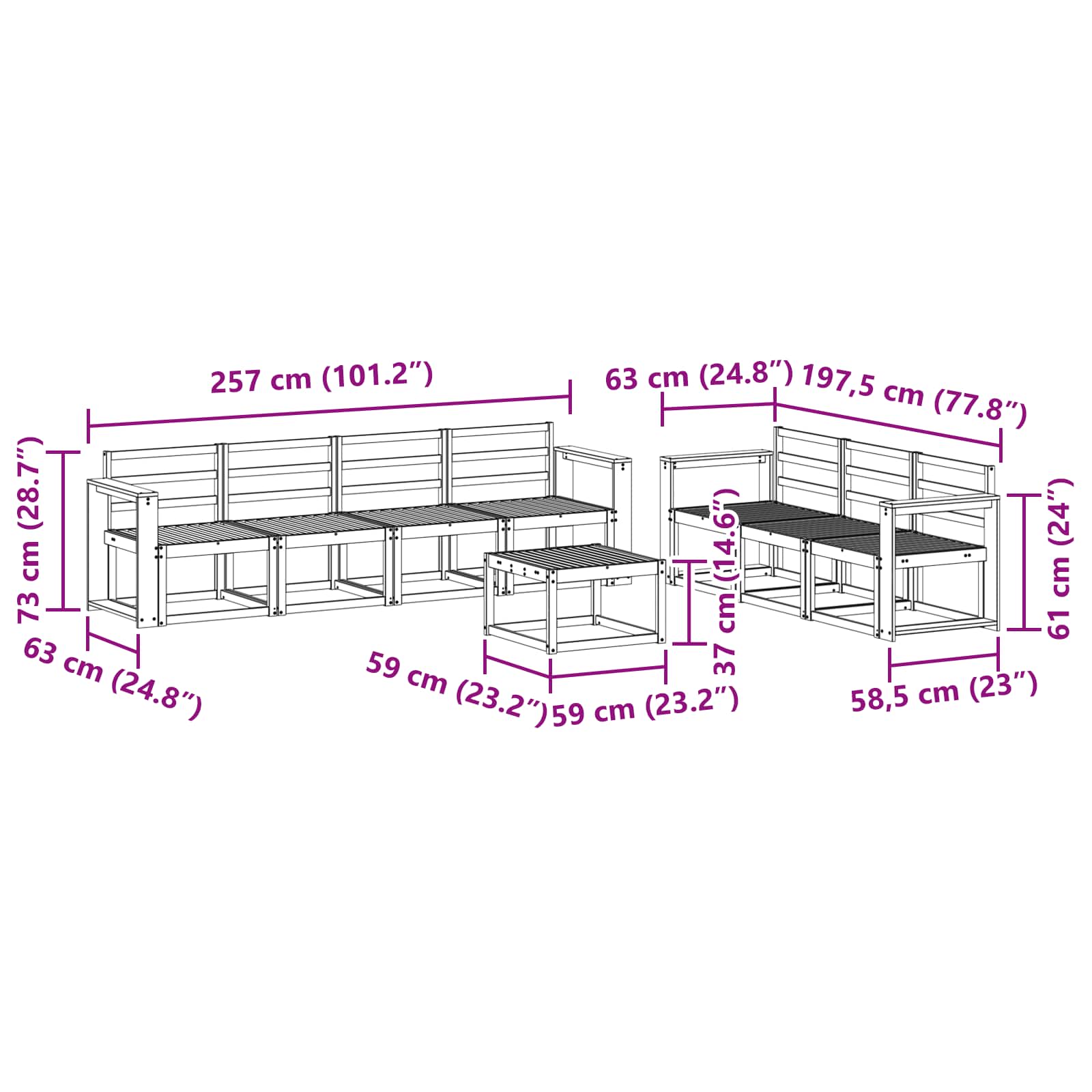 Outdoor-Sofagarnitur 8 pcs Weiß 59 x 59 x 37 cm