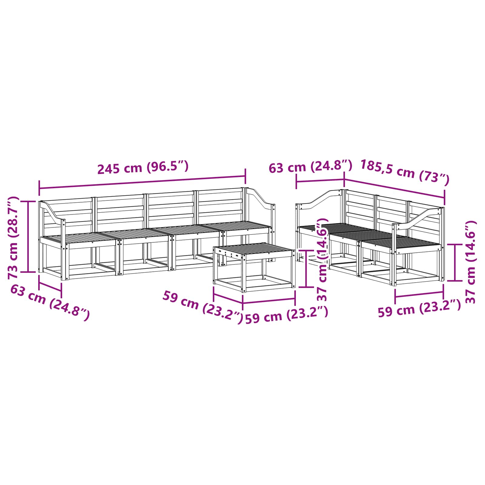 Outdoor-Sofagarnitur 8 pcs Weiß 59 x 59 x 37 cm
