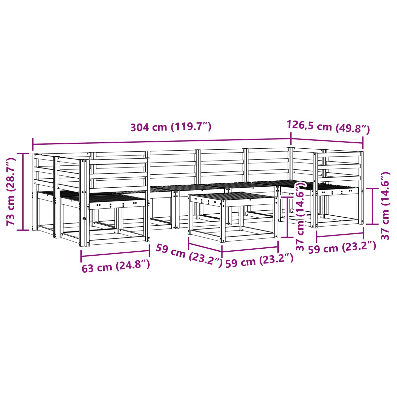 Outdoor-Sofagarnitur 8 pcs Weiß 59 x 59 x 37 cm