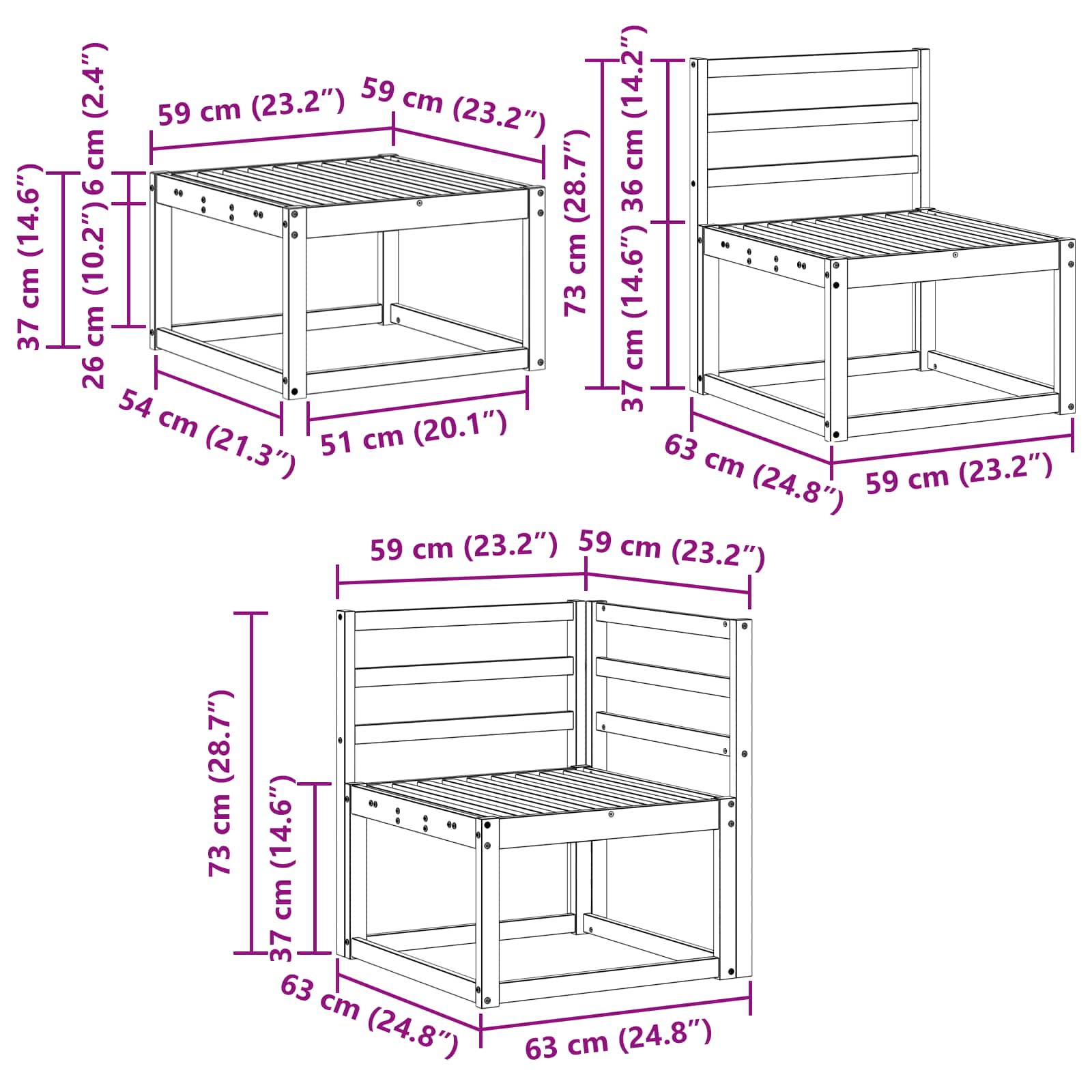 Outdoor-Sofagarnitur 8 pcs Weiß 59 x 59 x 37 cm
