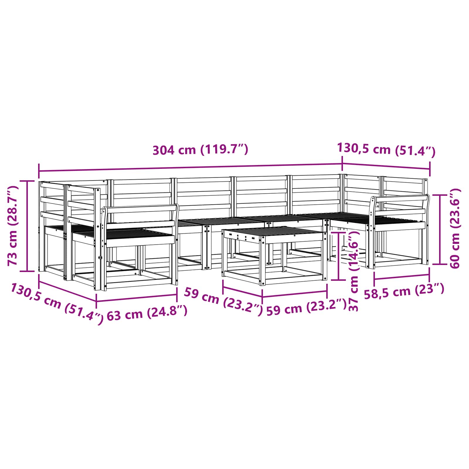 Outdoor-Sofagarnitur 8 pcs Weiß 59 x 59 x 37 cm