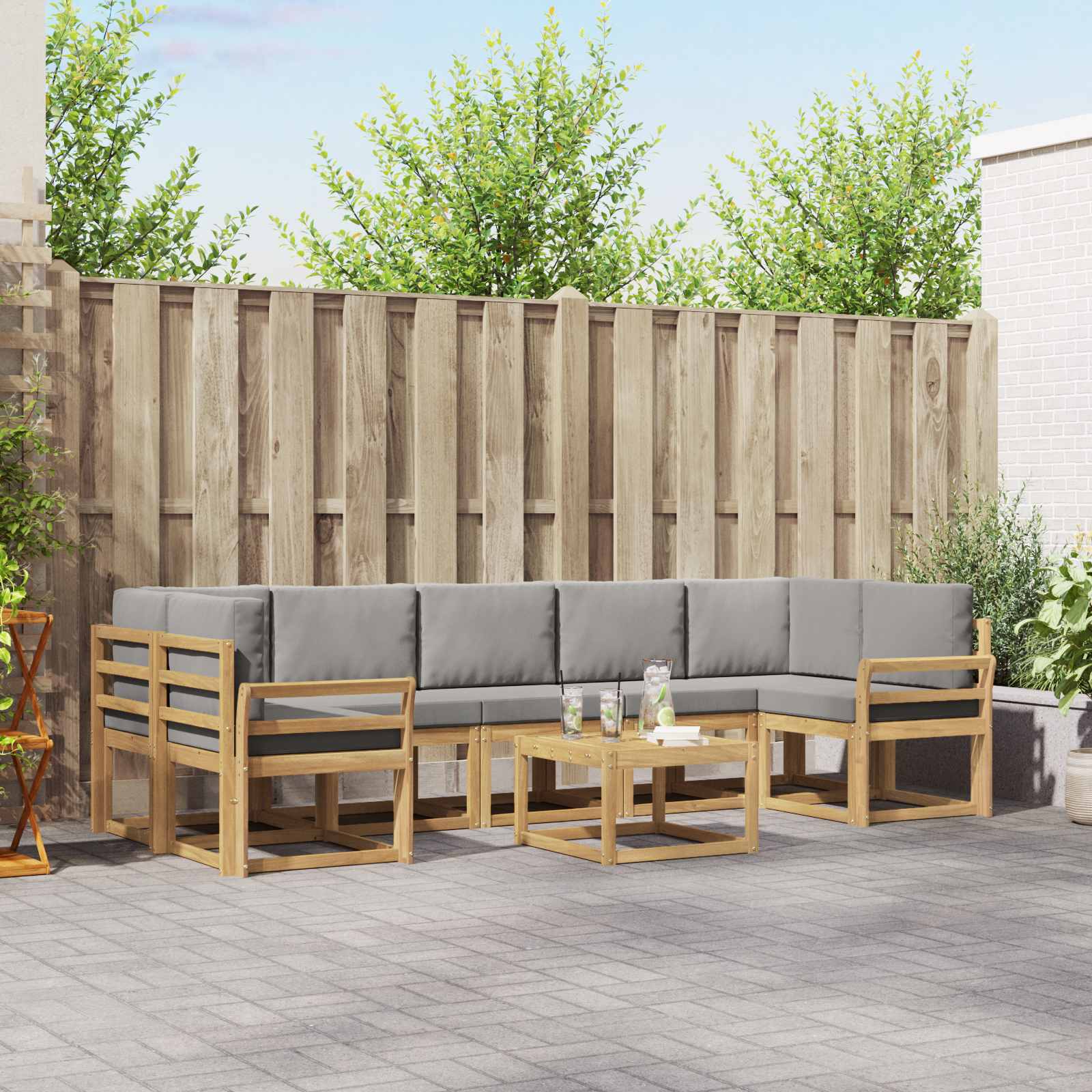 Outdoor-Sofagarnitur 8 pcs Weiß und Hellgrau 59 x 59 x 37 cm